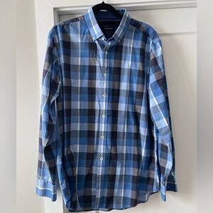 Men’s Bugatchi Button Down, Size XL, Navy Blue Checkered, Perfect Condit…